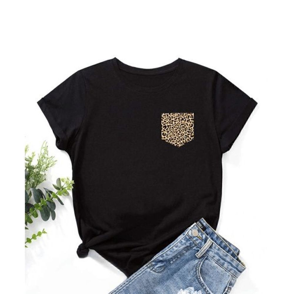 Teedino Black Leopard-Detail Tee 2XL